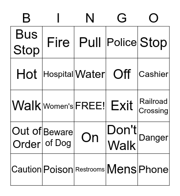 Signs Around You!! Bingo Card