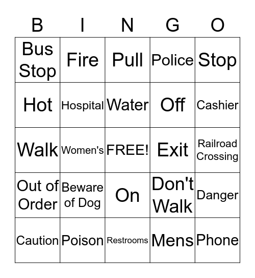 Signs Around You!! Bingo Card