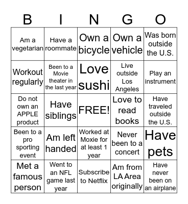 Get to Know Me BINGO Card