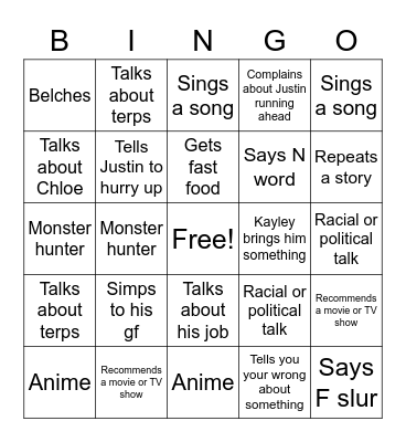 Jeremy Bingo Card