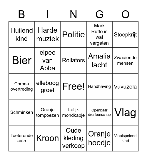 Koningsdag ZwanenburgBingo Card