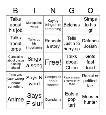 Jeremy Bingo Card