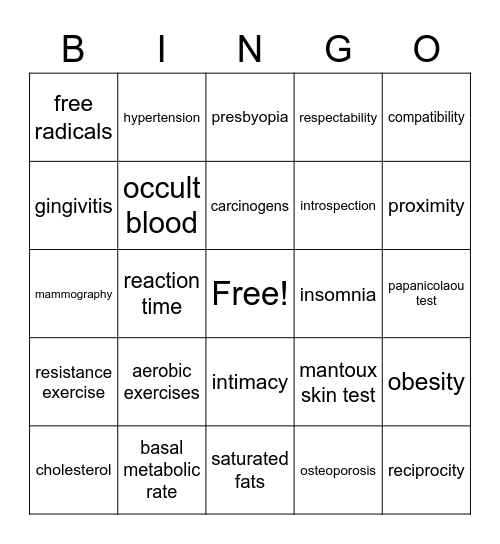 Chapter 11 Early Adulthood Bingo Card