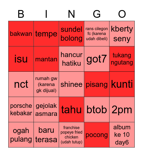 IRENE'S board Bingo Card