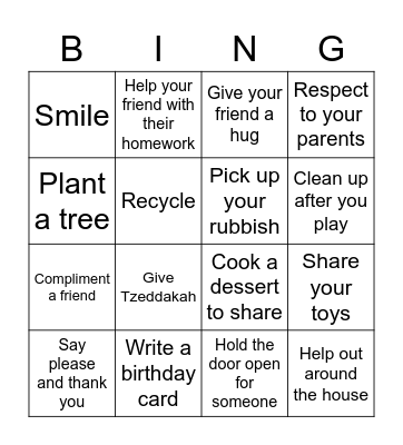 Random Acts of Kindness Bingo Card