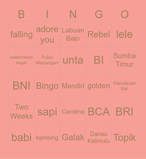 Kiyong Bingo Card