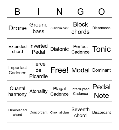 Harmony Bingo! Bingo Card