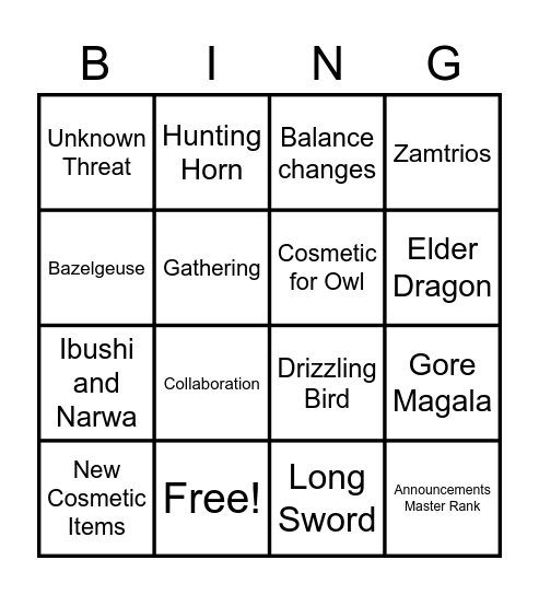 Monster HUnter Rise direct 27.04.21 Bingo Card