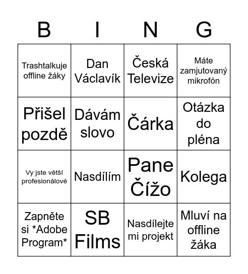 Hroch Bingo Card