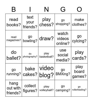 How often do you__________? Bingo Card