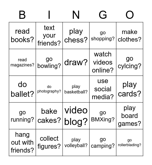 How often do you__________? Bingo Card