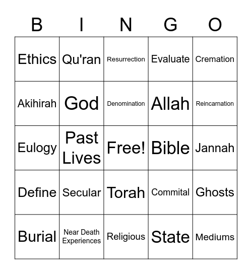 KEY WORD BINGO Card