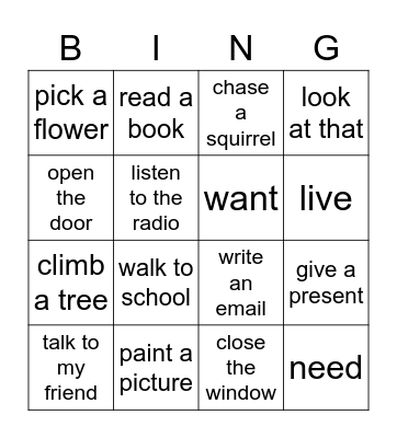 I wonder 3 Verbs Bingo Card