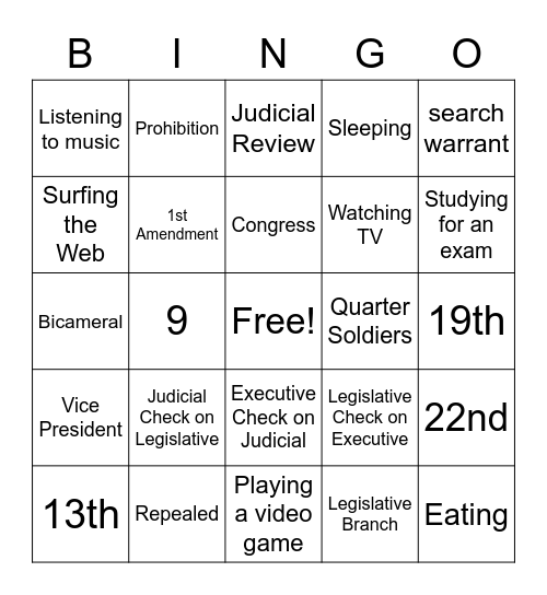 REVIEW BINGO Card