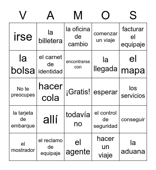 10.1 ¡A viajar! Bingo Card