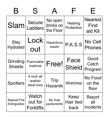 Safety Bingo Card