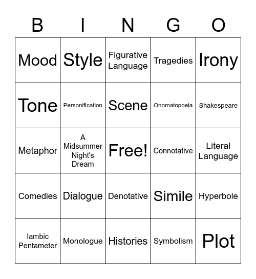 8th Vocab Review Bingo Card