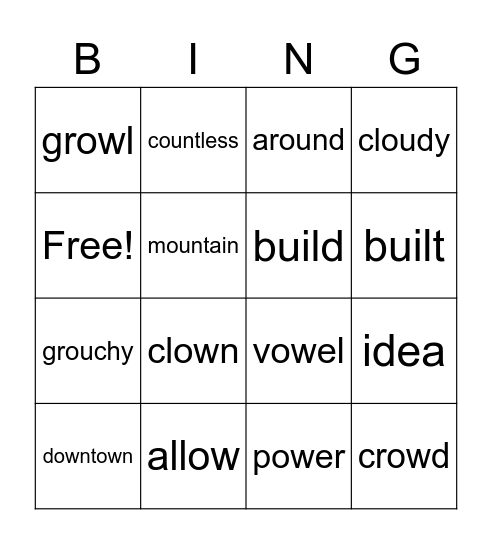 Letterland Unit 20 Bingo Card