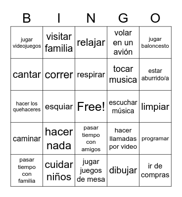 Actividades Bingo Card