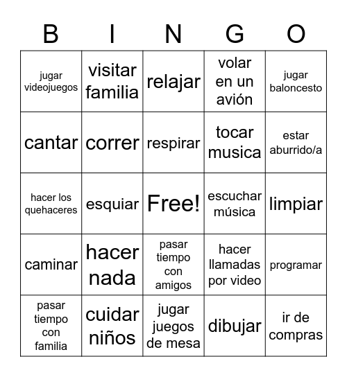 Actividades Bingo Card