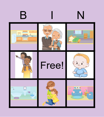 rooms in the house & family Bingo Card