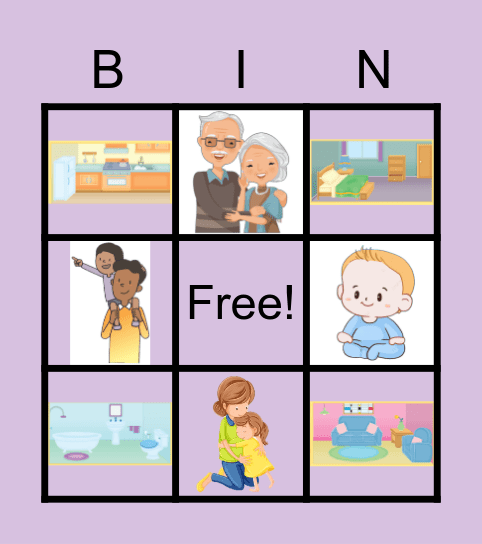 rooms in the house & family Bingo Card
