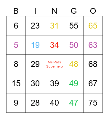 Bingo For Superheroes!! Bingo Card