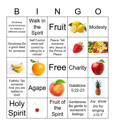 Fruit of the Spirit Bingo Card