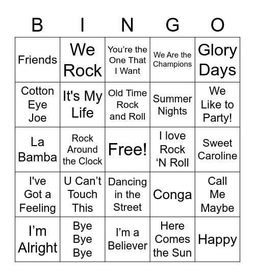 Name That Tune BINGO Public Bingo Card