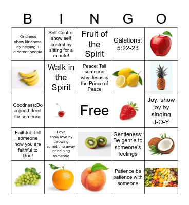 Fruit of the Spirit Bingo Card