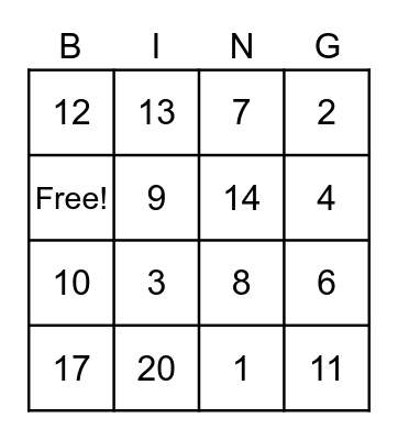 Addition and Subtraction Review Bingo Card