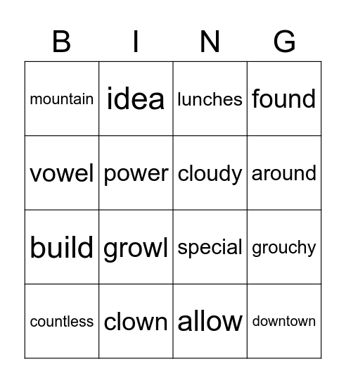 Unit 20 Bingo Card