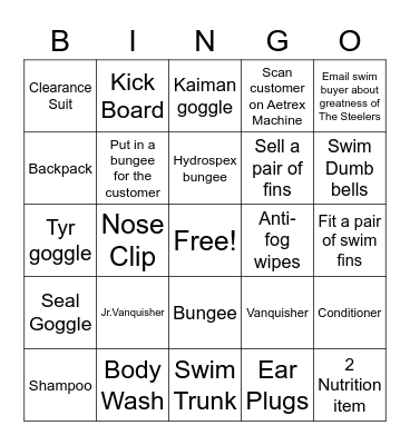 Swim Season Bingo Card