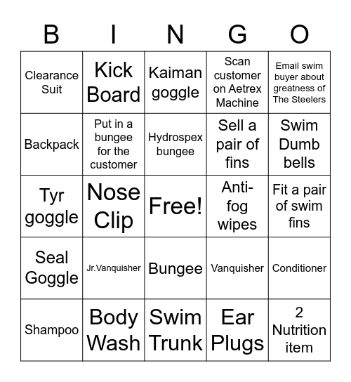 Swim Season Bingo Card