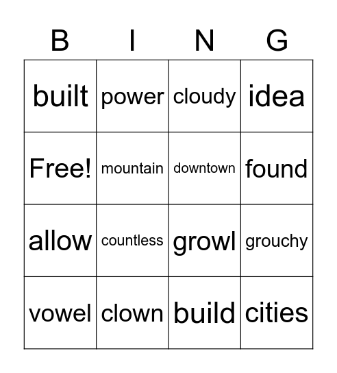 Unit 20 OW and Ou Bingo Card