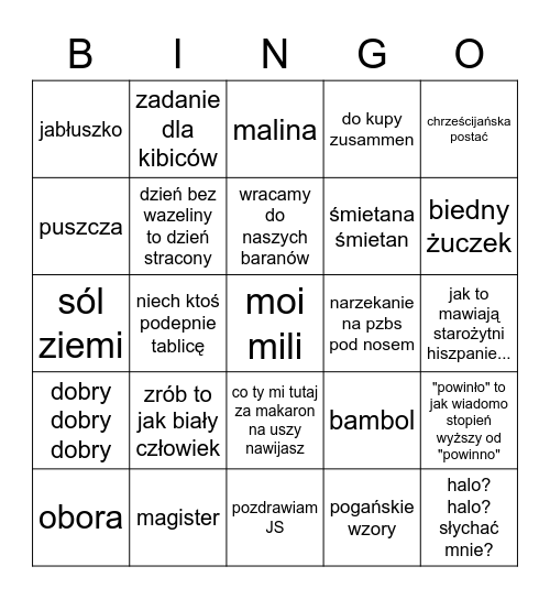 lekcja z Sibilem bingo Card