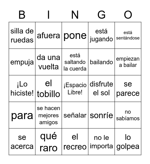 Vocabulario de "Cuerdas" Bingo Card