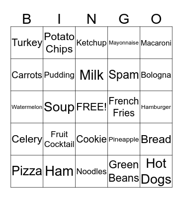 Food Words Bingo Card