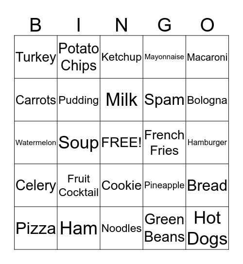 Food Words Bingo Card