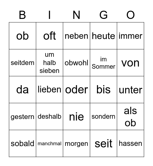Wednesday Bingo Card