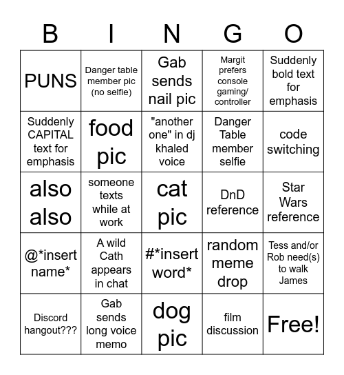 Danger Table bingo Card
