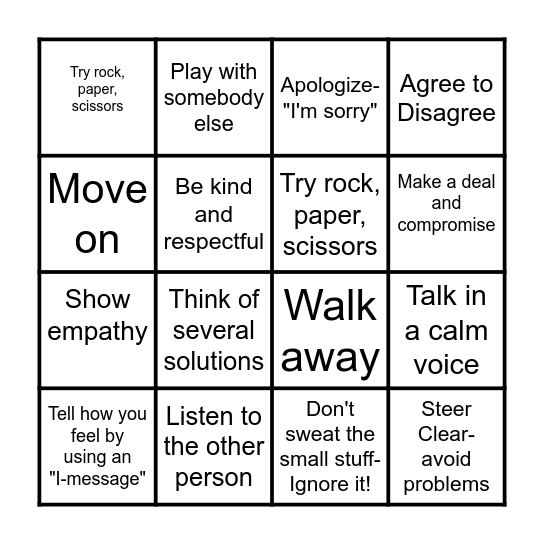 I can solve conflicts peacefully. Bingo Card