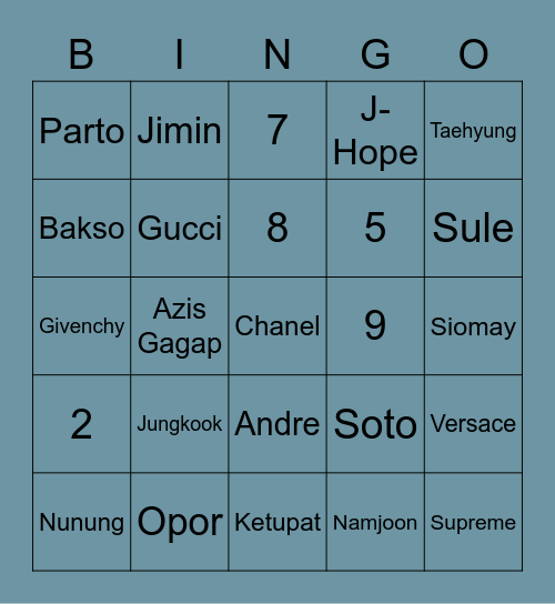 <3 Bingo Card