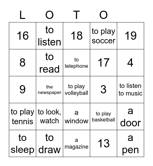 Le Vocabulaire - chapitre 2 Bingo Card