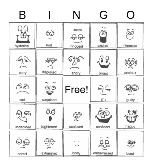 Emotions Bingo Card