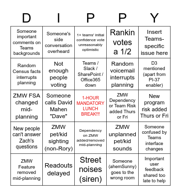 ZMW PI-37 Planning Bingo Card