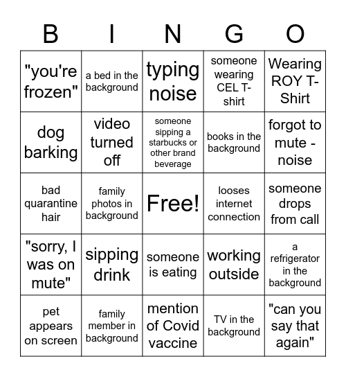 Guest Information Conference Call Bingo Card