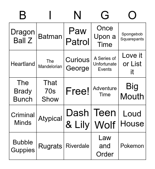 TV Shows Bingo Card