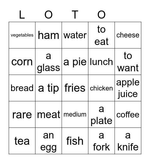 Les Aliments Bingo Card