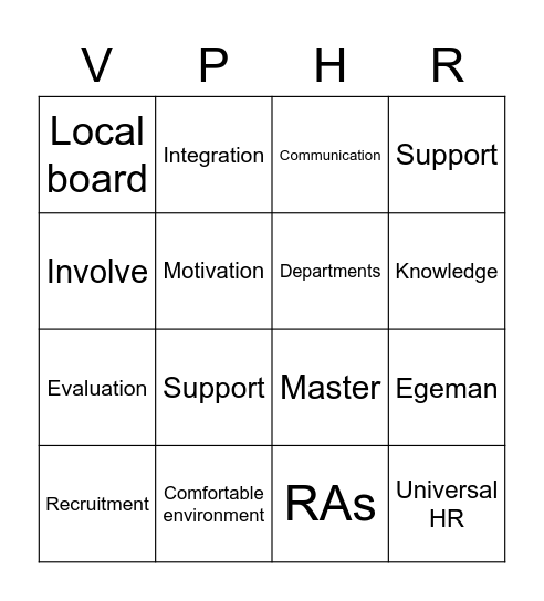 VP HR Speech Bingo Card